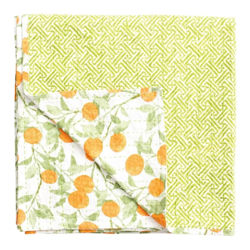 Caspari Tablecloths|Orange Grove Reversible Fabric Tablecloth