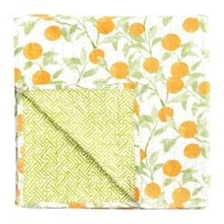 Caspari Tablecloths|Orange Grove Reversible Fabric Tablecloth