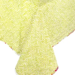 Caspari Tablecloths|Passage to India & Green Fretwork Reversible Square Tablecloth