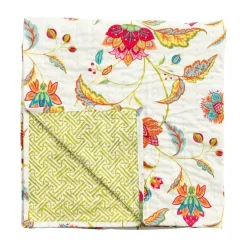 Caspari Tablecloths|Passage to India & Green Fretwork Reversible Square Tablecloth