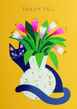 Greeting Cards|Cat & Flowers Thank You Card