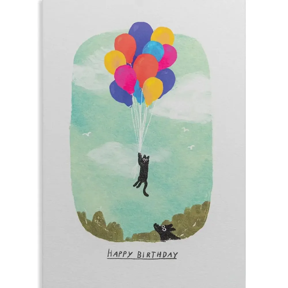 Greeting Cards|Cat With Balloons Birthday Card