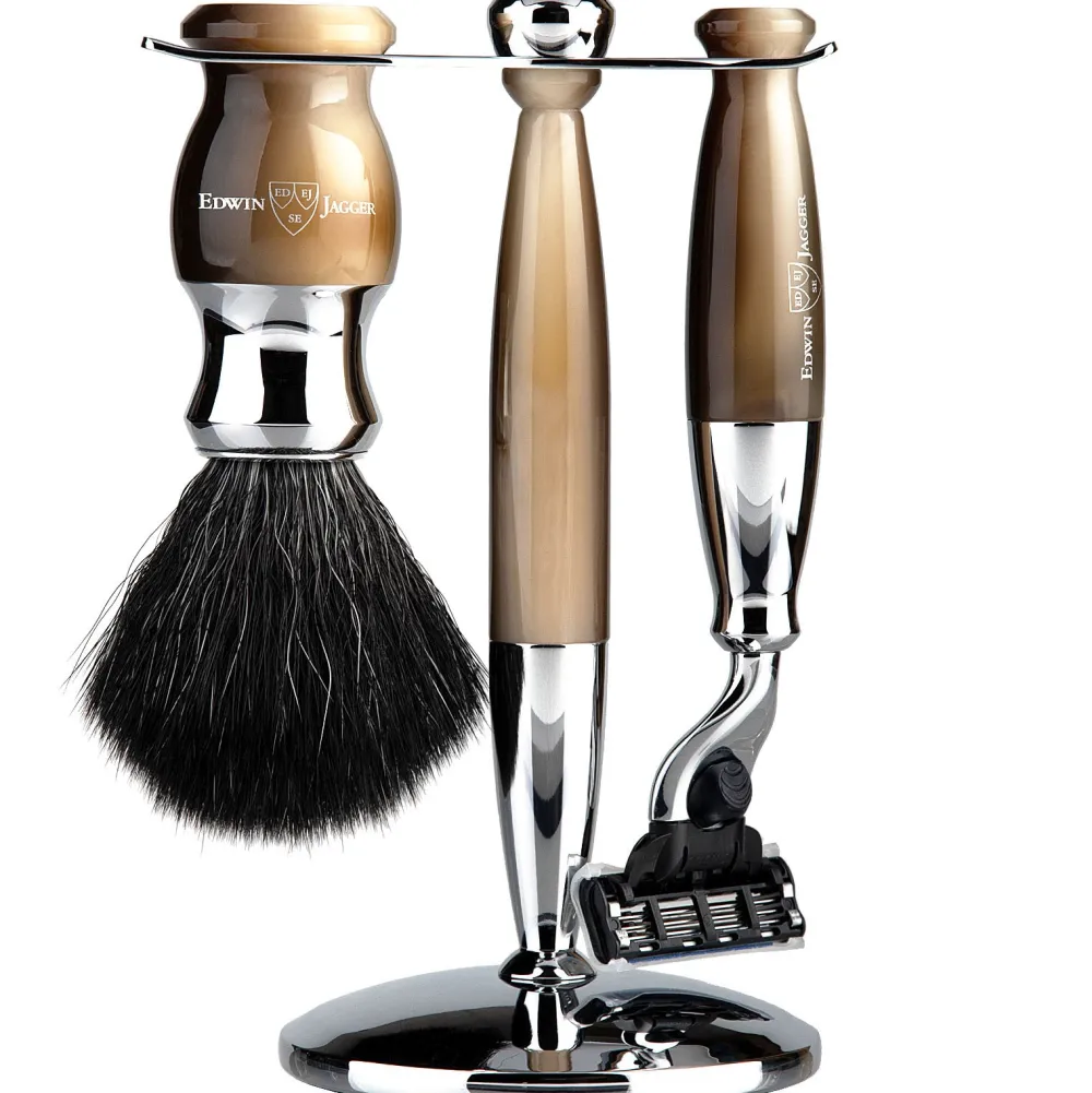 Edwin Jagger Shaving Sets|Light Horn & Chrome Mach 3 Shaving Set