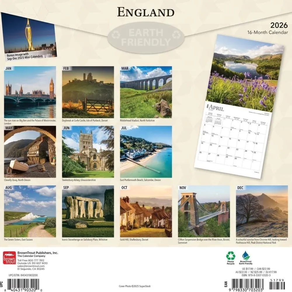 Calendars|England 2026 Square Wall Calendar