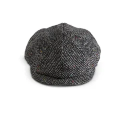 Hats|Fia Wide Grey Herringbone 8 Panel Cap