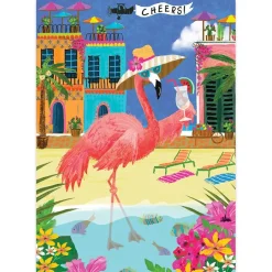 Greeting Cards|Flamingo on Beach Birthday Card