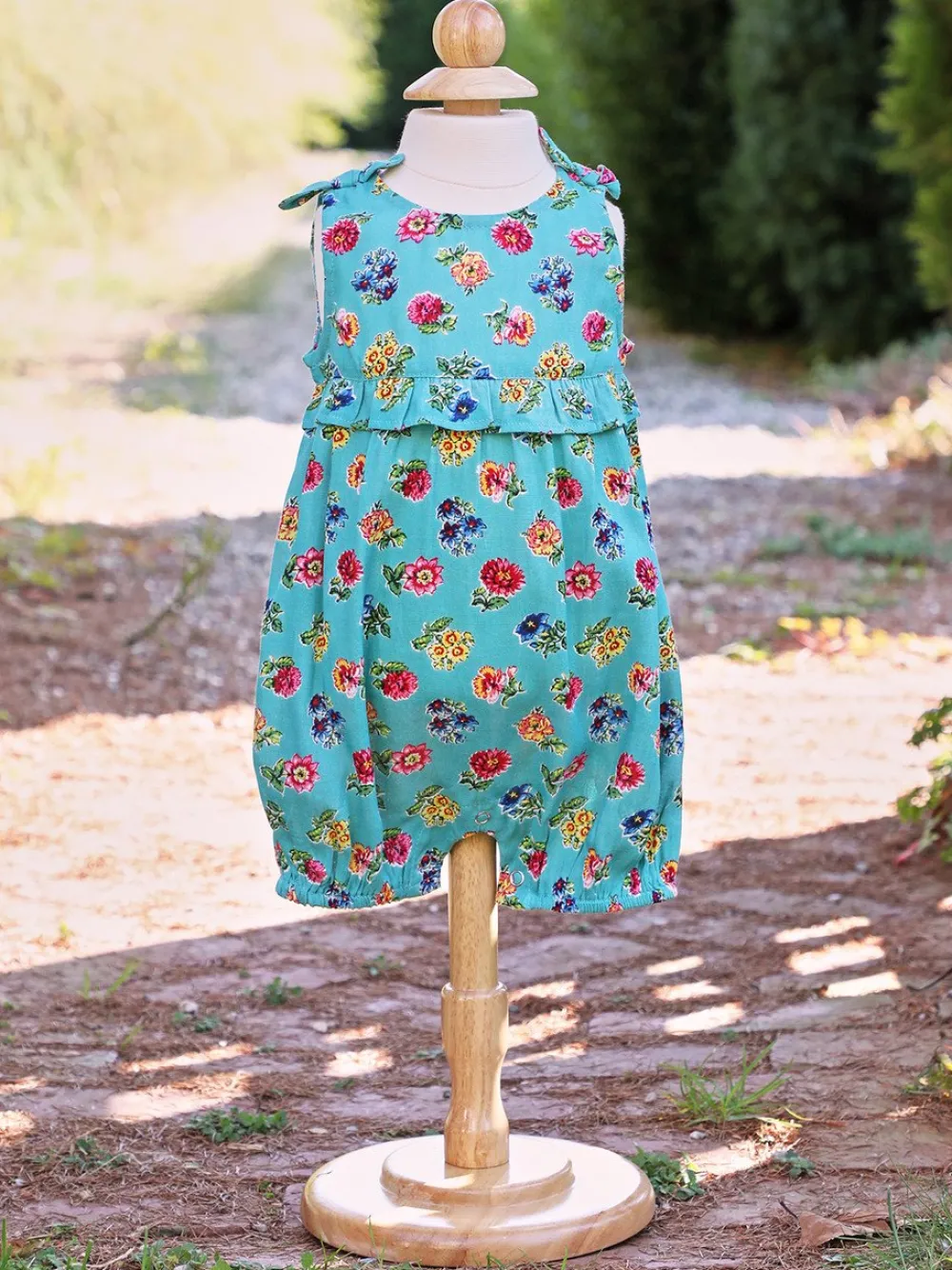 Childrenswear|Flower Toss Turquoise Baby Bubble (12M-18M)