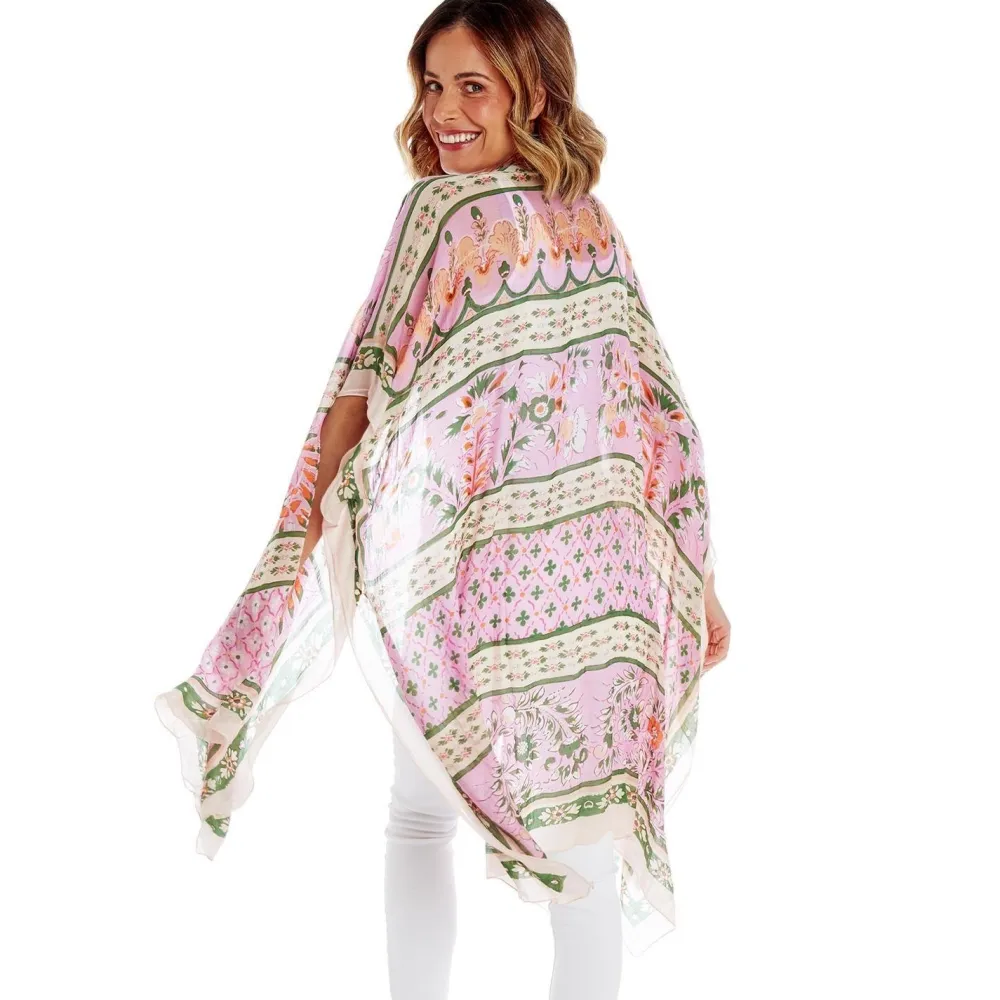 Robes, Nightgowns & Dresses|Folk Flowers Pink Long Kimono
