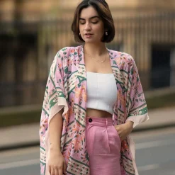 Robes, Nightgowns & Dresses|Folk Flowers Pink Long Kimono