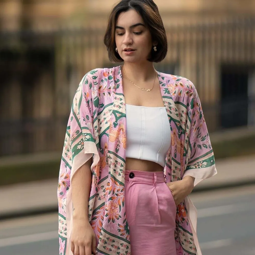 Robes, Nightgowns & Dresses|Folk Flowers Pink Long Kimono