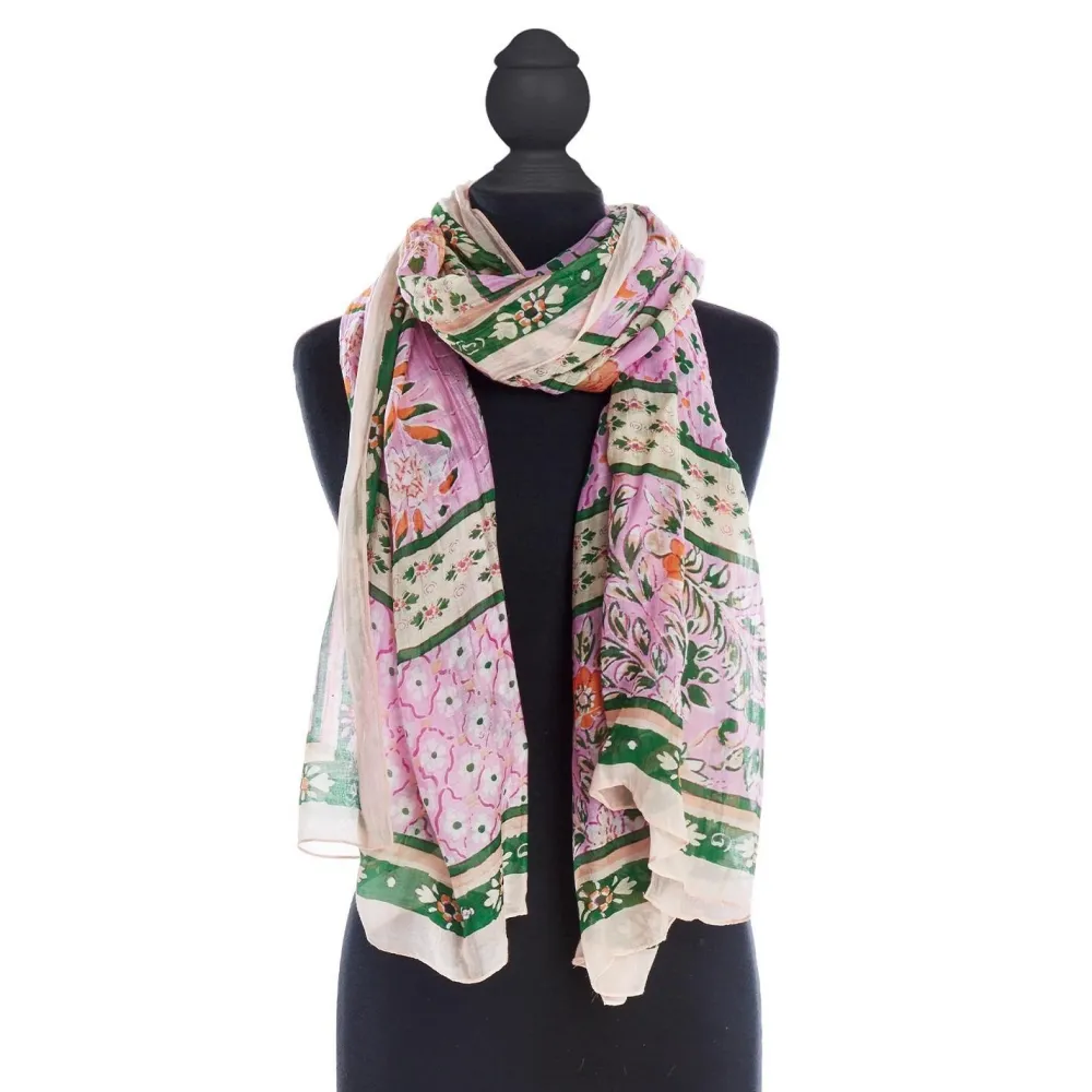 Scarves & Wraps|Folk Flowers Pink Scarf