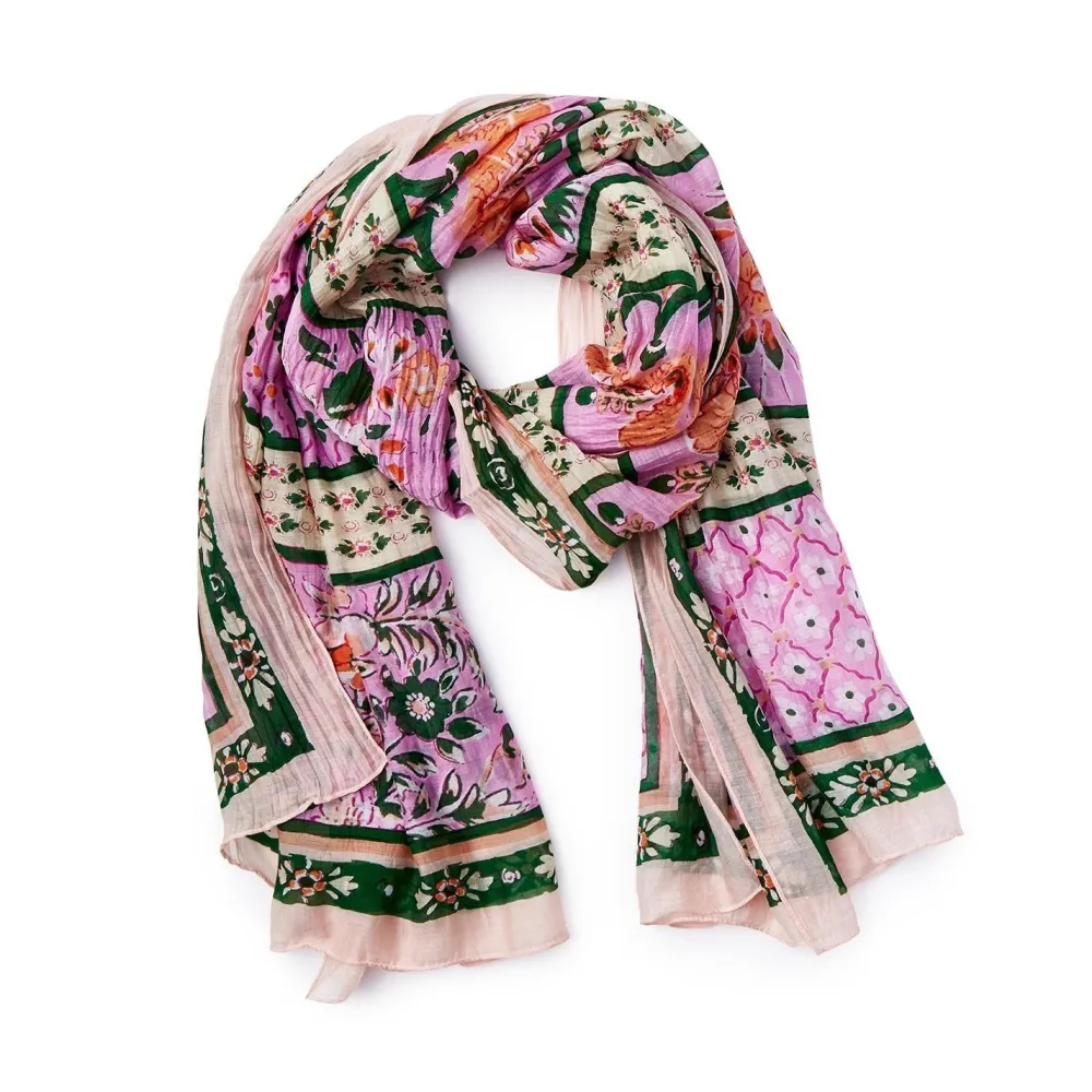 Scarves & Wraps|Folk Flowers Pink Scarf