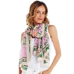 Scarves & Wraps|Folk Flowers Pink Scarf