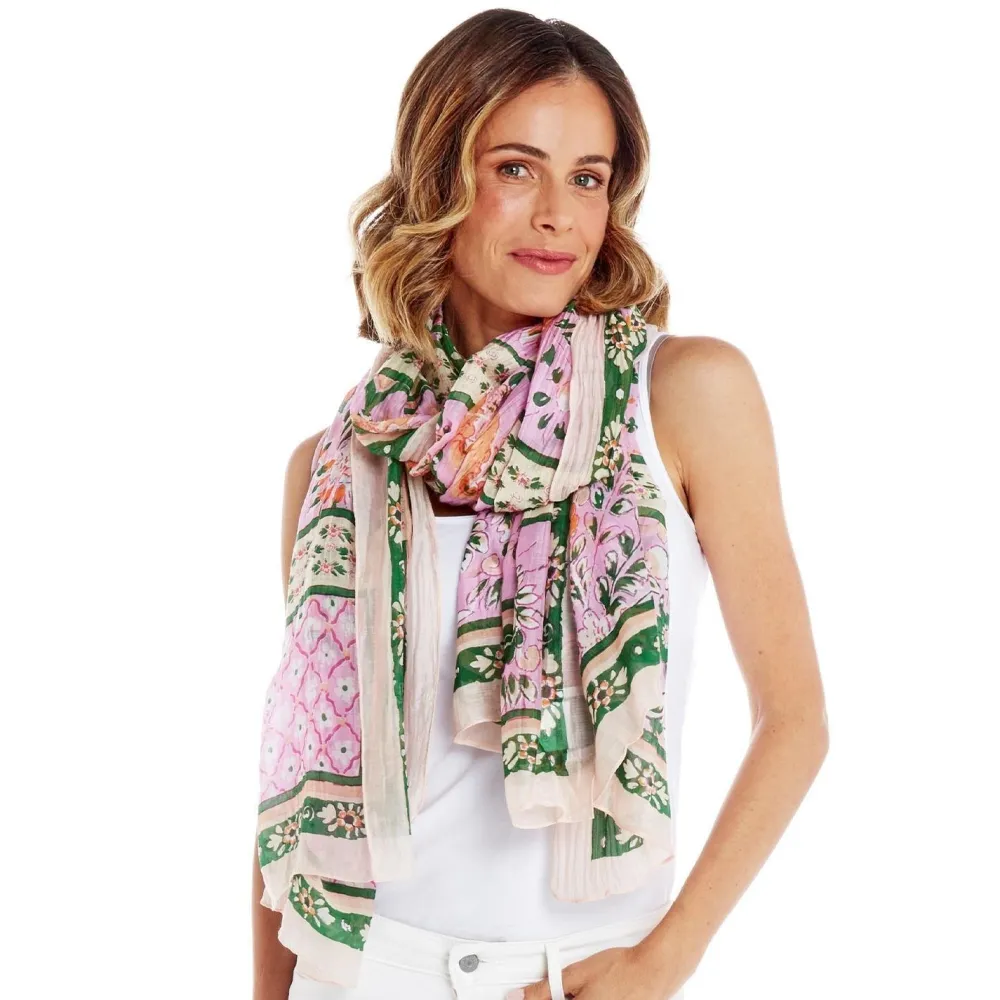 Scarves & Wraps|Folk Flowers Pink Scarf