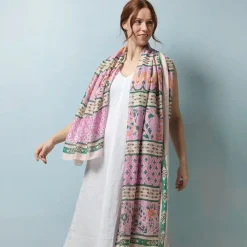 Scarves & Wraps|Folk Flowers Pink Scarf