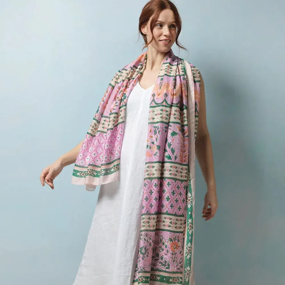 Scarves & Wraps|Folk Flowers Pink Scarf