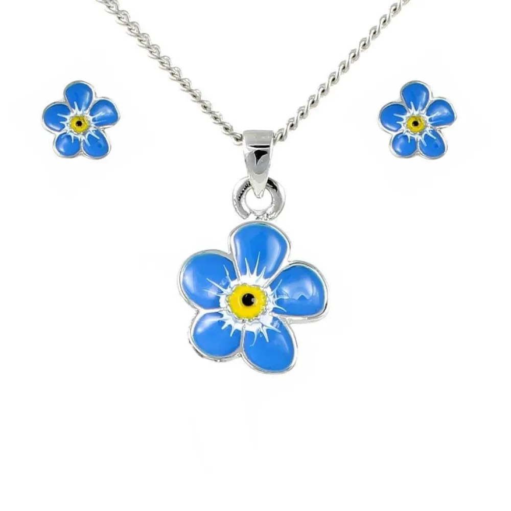 Necklaces & Pendants|Earrings|Forget Me Not Enamel Pendant Necklace & Earring Set