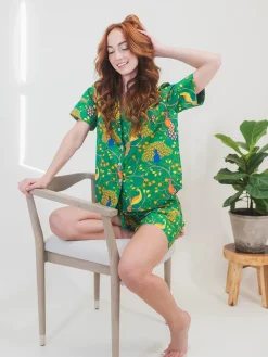 Robes, Nightgowns & Dresses|Green Fearless Peacock Short Sleep Set