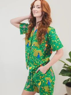 Robes, Nightgowns & Dresses|Green Fearless Peacock Short Sleep Set