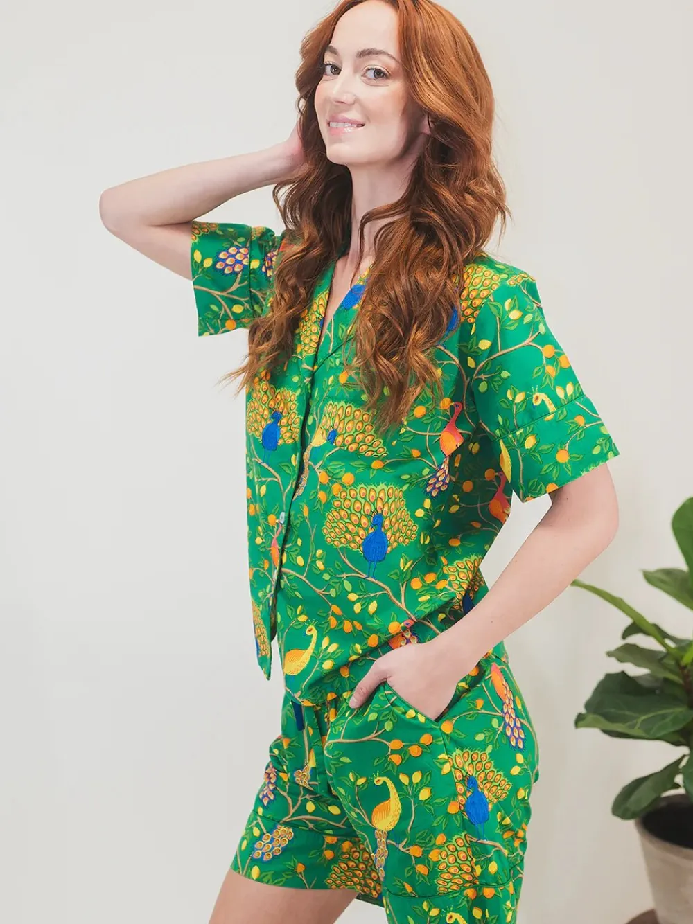 Robes, Nightgowns & Dresses|Green Fearless Peacock Short Sleep Set
