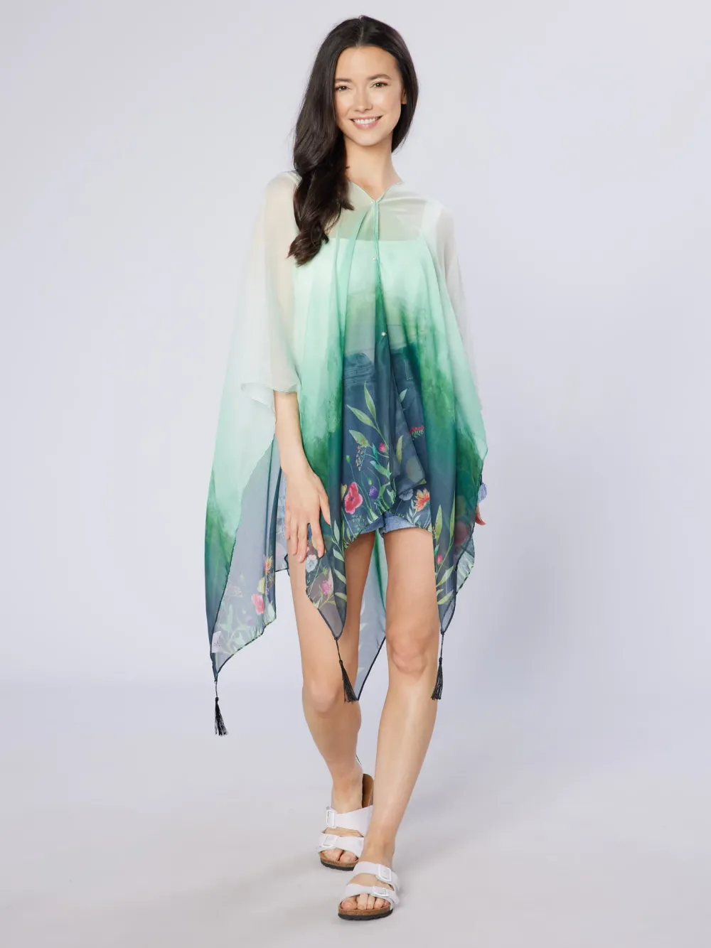 Scarves & Wraps|Green Wildflowers Recycled Bottle Poncho