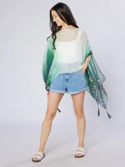 Scarves & Wraps|Green Wildflowers Recycled Bottle Poncho