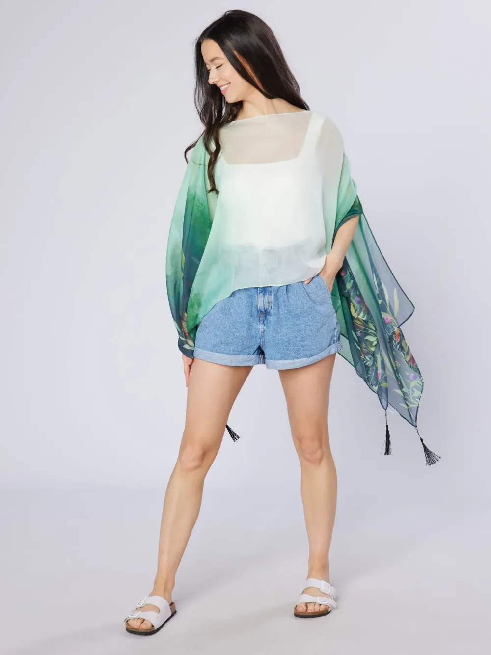 Scarves & Wraps|Green Wildflowers Recycled Bottle Poncho