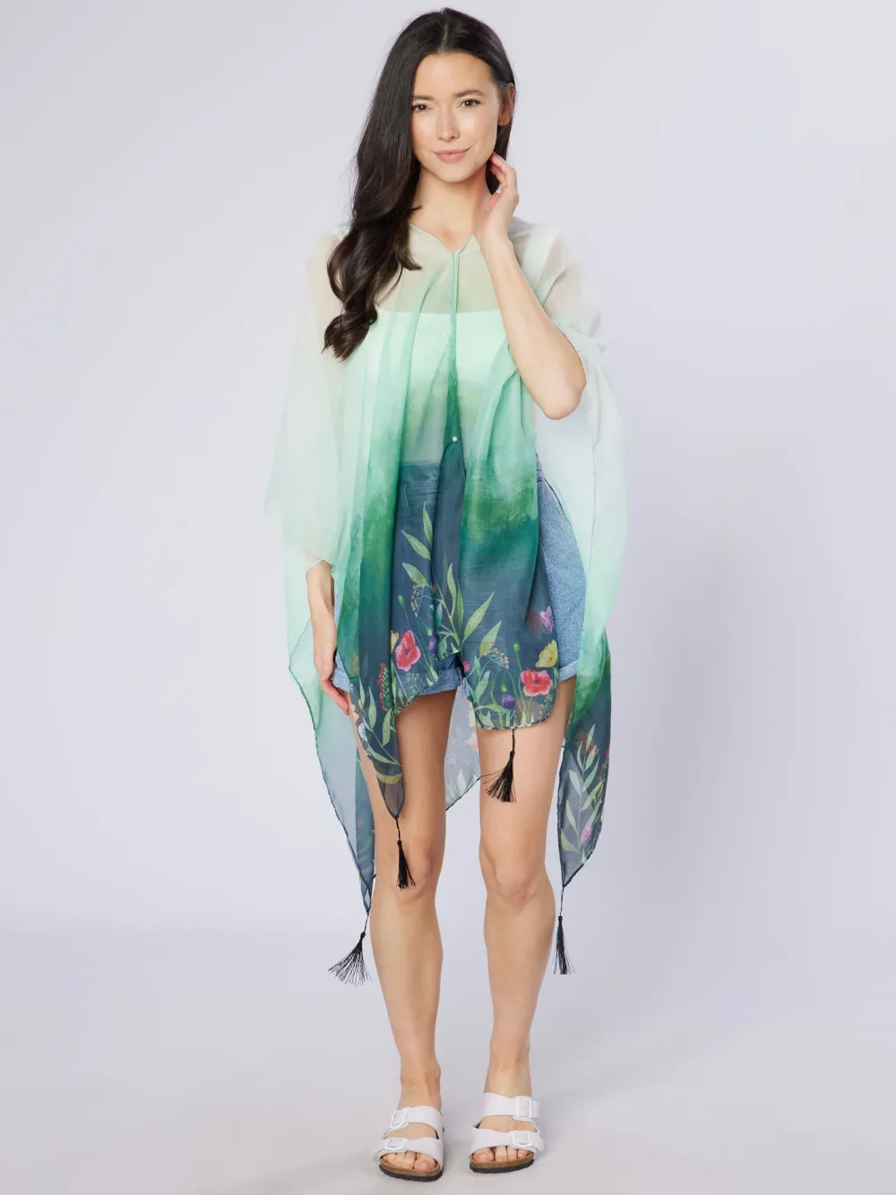 Scarves & Wraps|Green Wildflowers Recycled Bottle Poncho