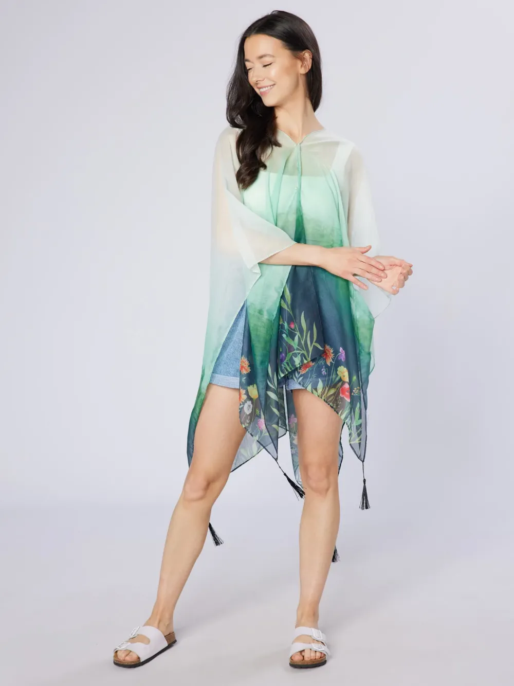 Scarves & Wraps|Green Wildflowers Recycled Bottle Poncho