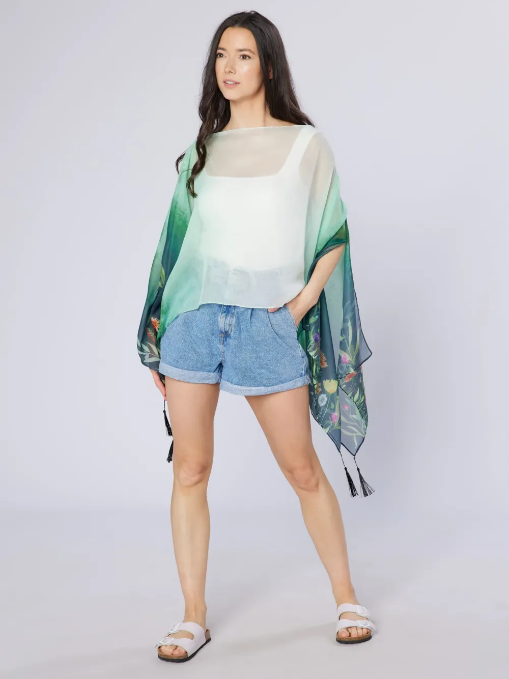 Scarves & Wraps|Green Wildflowers Recycled Bottle Poncho