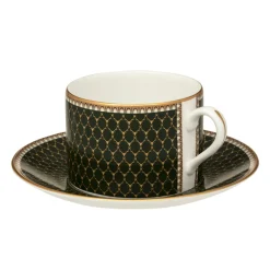 Halcyon Days Halcyon Days China|Halcyon Days|Antler Trellis Dark Green Teacup & Saucer