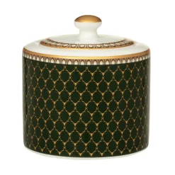 Halcyon Days Halcyon Days China|Halcyon Days|Antler Trellis Dark Green Sugar Bowl