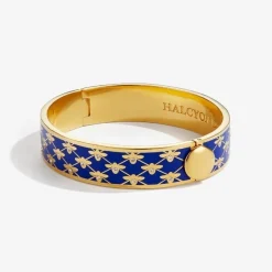 Halcyon Days Bracelets & Bangles|Bee Sparkle Trellis Cobalt & Gold Hinged Bangle