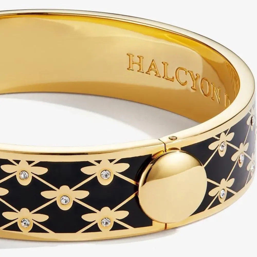 Halcyon Days Bracelets & Bangles|Bee Sparkle Trellis Black & Gold Hinged Bangle