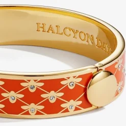 Halcyon Days Bracelets & Bangles|Bee Sparkle Trellis Orange & Gold Hinged Bangle