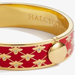 Halcyon Days Bracelets & Bangles|Bee Sparkle Trellis Red & Gold Hinged Bangle