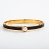 Halcyon Days Bracelets & Bangles|Cabochon Pearl, Black & Gold Hinged Skinny Bangle