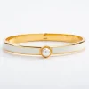 Halcyon Days Bracelets & Bangles|Cabochon Pearl, Cream & Gold Hinged Skinny Bangle