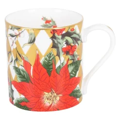 Halcyon Days Halcyon Days China|Halcyon Days|Parterre Gold with Poinsettia Mug