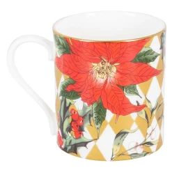 Halcyon Days Halcyon Days China|Halcyon Days|Parterre Gold with Poinsettia Mug