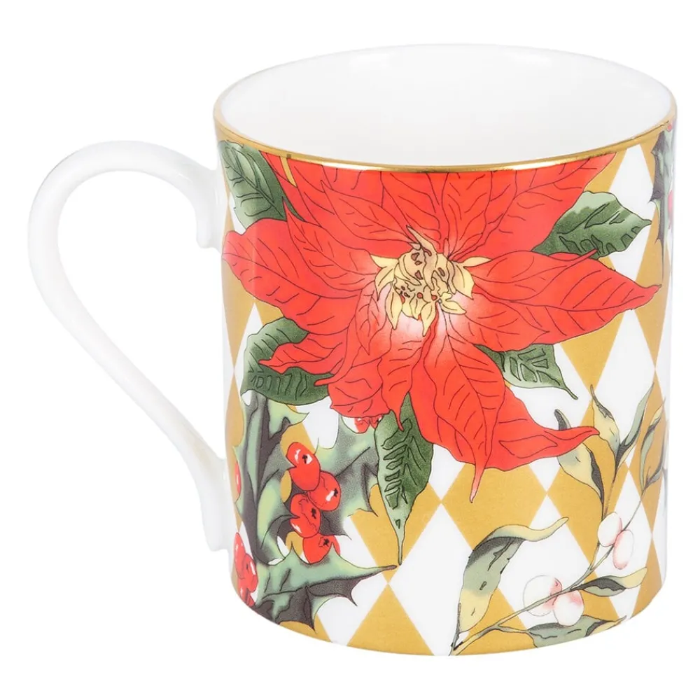 Halcyon Days Halcyon Days China|Halcyon Days|Parterre Gold with Poinsettia Mug