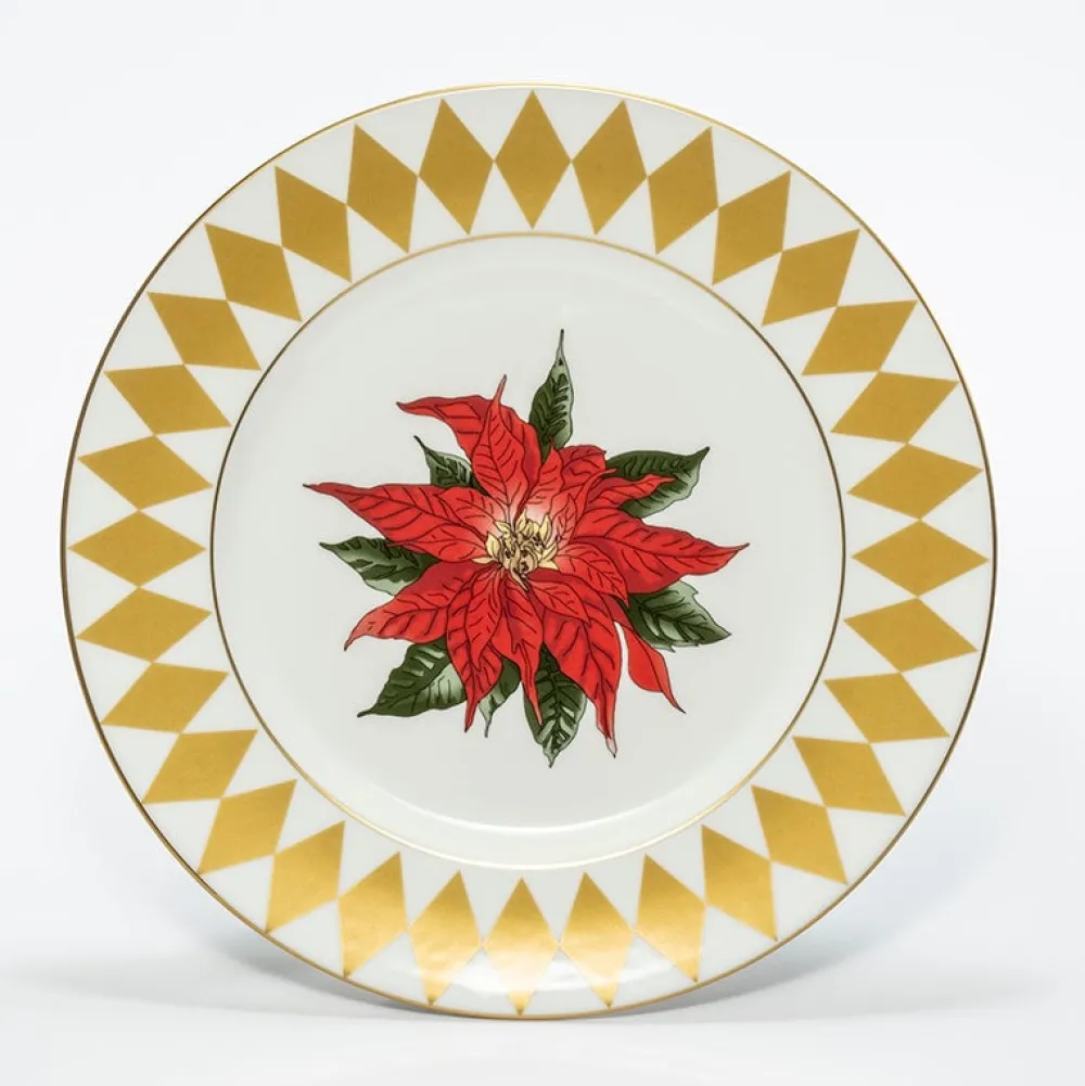 Halcyon Days Halcyon Days China|Halcyon Days|Parterre Gold Rim with Poinsettia Salad Plate