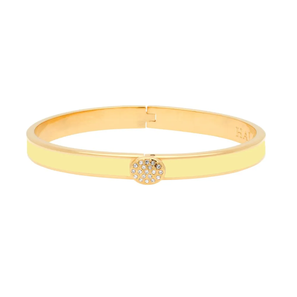 Halcyon Days Bracelets & Bangles|Pave Button Buttercup & Gold Hinged Skinny Bangle