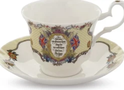 Halcyon Days Halcyon Days China|Halcyon Days|Vivat Regina Ivory Teacup & Saucer