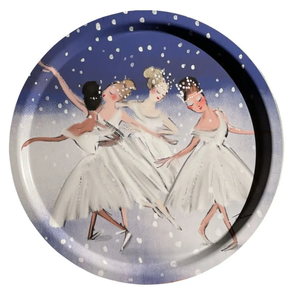 Halcyon Days Trays|Halcyon Days|Waltz of the Snowflakes Round Birchwood Tray