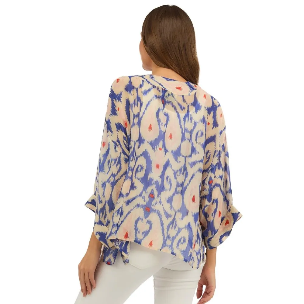 Robes, Nightgowns & Dresses|Ikat Print Blue Short Kimono