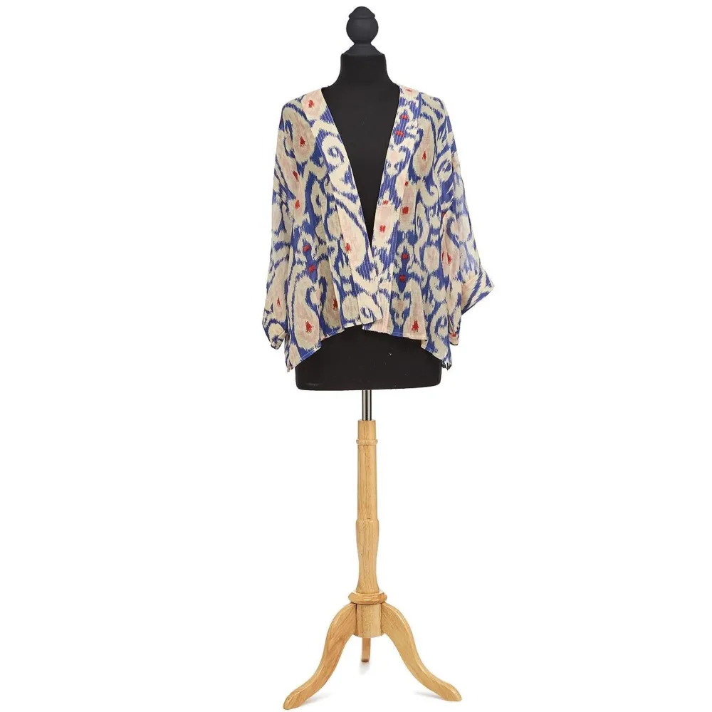 Robes, Nightgowns & Dresses|Ikat Print Blue Short Kimono