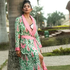 Robes, Nightgowns & Dresses|Ikat Print Green Robe Gown