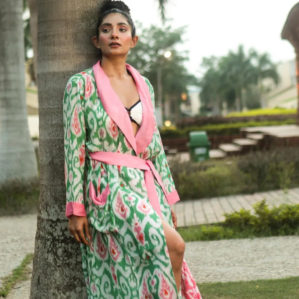 Robes, Nightgowns & Dresses|Ikat Print Green Robe Gown