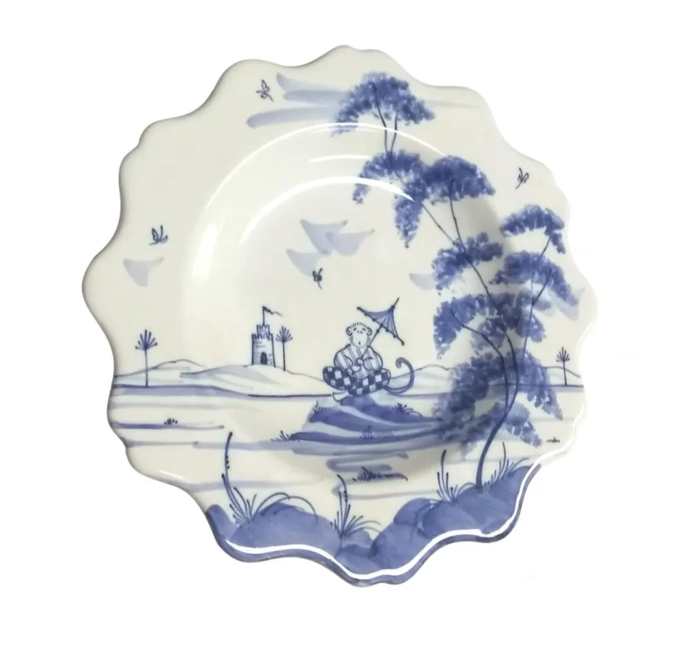 Isis Ceramics|Tea Plates|Isis Ceramics Blue Playful Monkeys Scalloped Tea Plate (Clement)